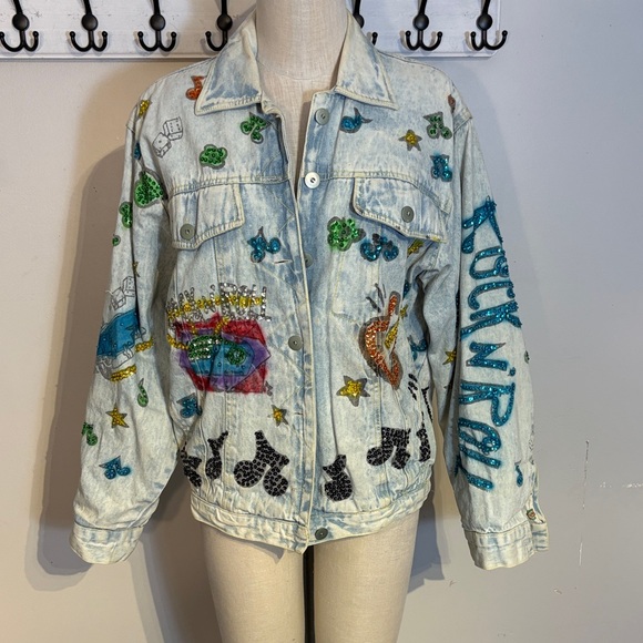 Jou Jou Jackets & Blazers - 32. Vintage 1989 Jou Jou bedazzled denim rock and roll jacket